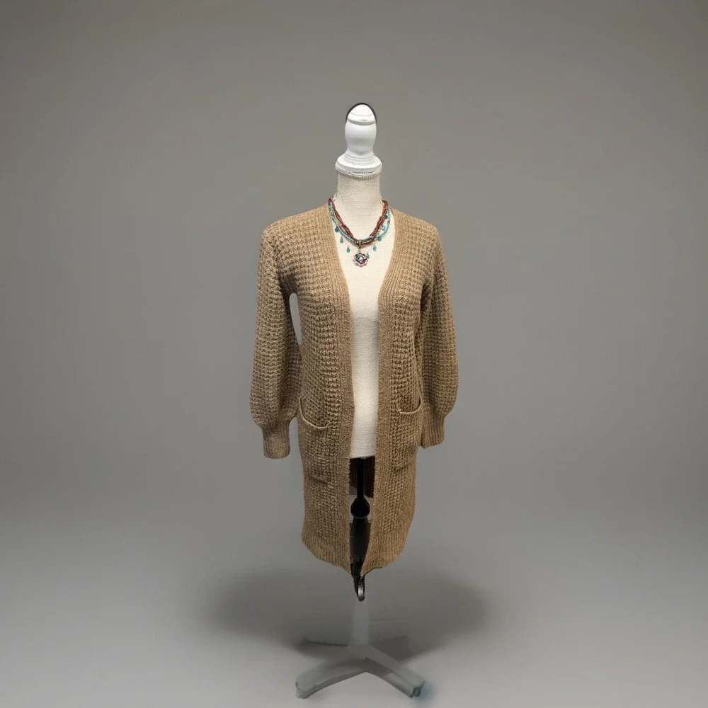 Abercrombie Women‎ Maxi Length Cardigan Side Slits Balloon Sleeve Brown Size XXS